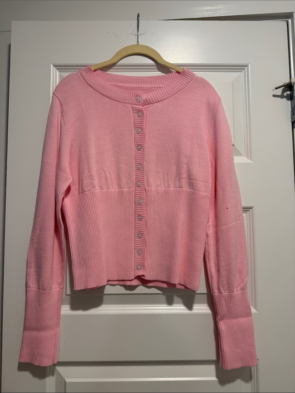Cropped Pink Button-Front Cardigan Sweater